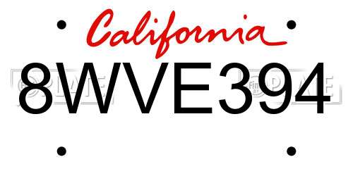8WVE394 California License Plate