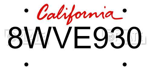 8WVE930 California License Plate