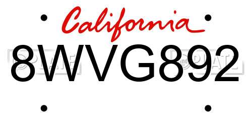 8WVG892 California License Plate