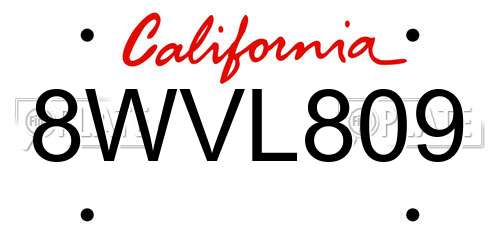8WVL809 California License Plate
