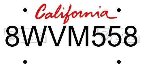 8WVM558 California License Plate