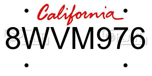 8WVM976 California License Plate