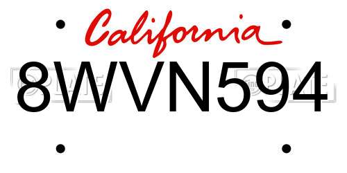 8WVN594 California License Plate