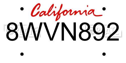 8WVN892 California License Plate