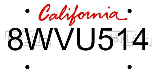 8WVU514 California License Plate
