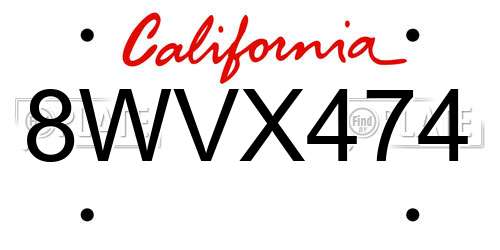 8WVX474 California License Plate