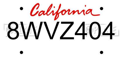 8WVZ404 California License Plate