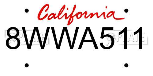 8WWA511 California License Plate