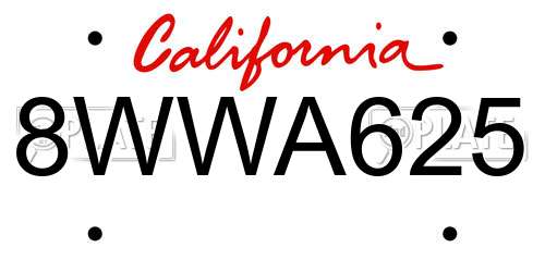 8WWA625 California License Plate