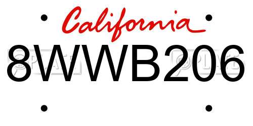 8WWB206 California License Plate