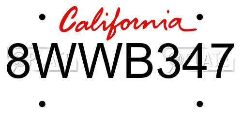 8WWB347 California License Plate