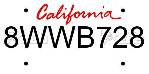 8WWB728 California License Plate