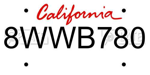 8WWB780 California License Plate