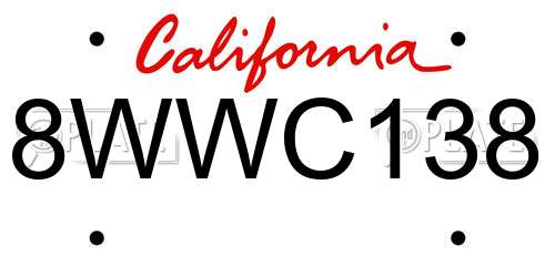 8WWC138 California License Plate