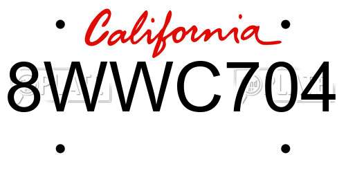 8WWC704 California License Plate