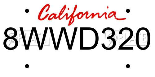 8WWD320 California License Plate