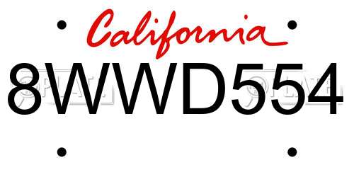 8WWD554 California License Plate