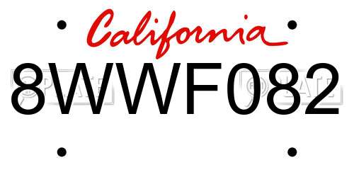 8WWF082 California License Plate