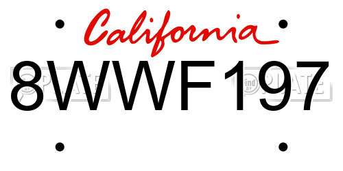 8WWF197 California License Plate