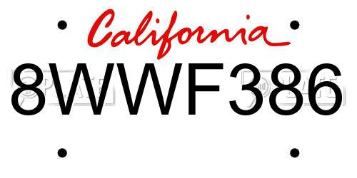 8WWF386 California License Plate