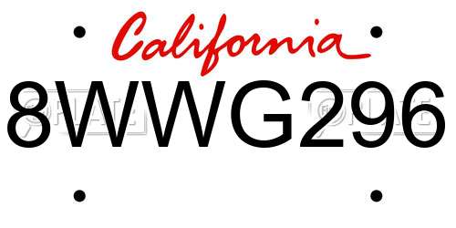 8WWG296 California License Plate