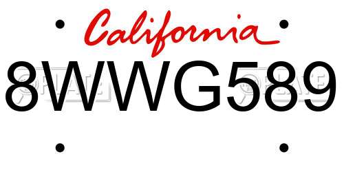 8WWG589 California License Plate