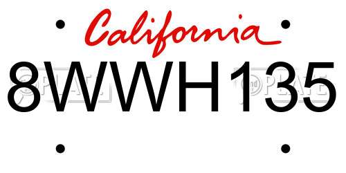 8WWH135 California License Plate