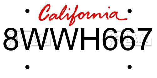 8WWH667 California License Plate