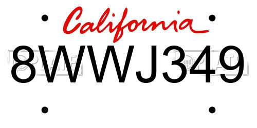 8WWJ349 California License Plate