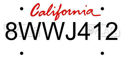 8WWJ412 California License Plate
