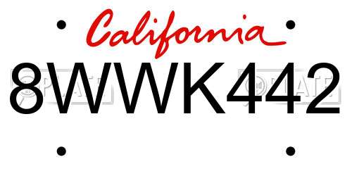 8WWK442 California License Plate