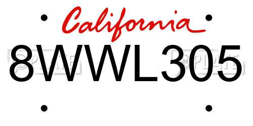 8WWL305 California License Plate