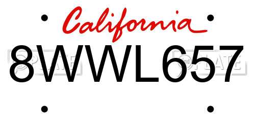 8WWL657 California License Plate