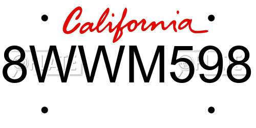 8WWM598 California License Plate