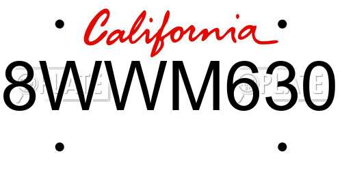 8WWM630 California License Plate