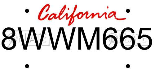 8WWM665 California License Plate