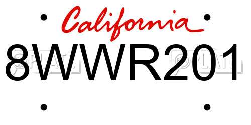 8WWR201 California License Plate