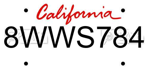 8WWS784 California License Plate