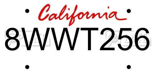 8WWT256 California License Plate