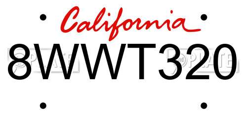 8WWT320 California License Plate
