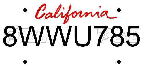 8WWU785 California License Plate