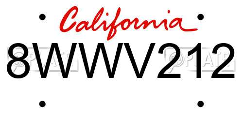 8WWV212 California License Plate