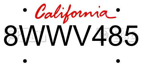 8WWV485 California License Plate