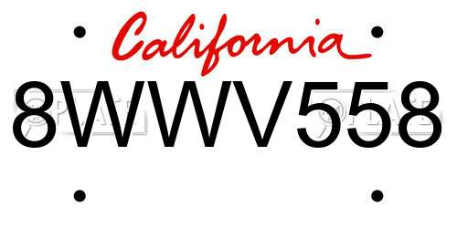 8WWV558 California License Plate
