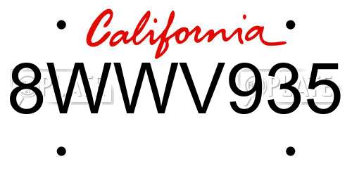 8WWV935 California License Plate