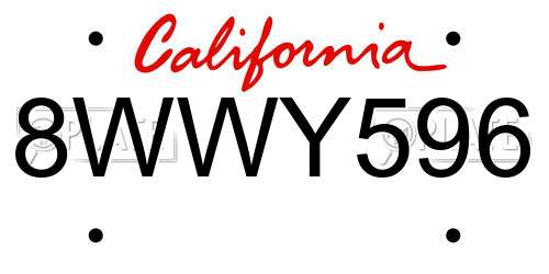 8WWY596 California License Plate