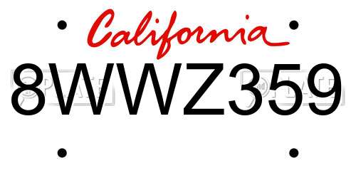8WWZ359 California License Plate