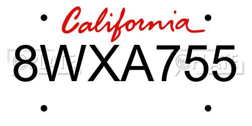 8WXA755 California License Plate