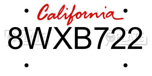 8WXB722 California License Plate