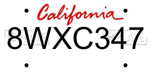 8WXC347 California License Plate